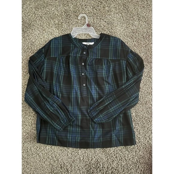Every Moment Top Long Sleeved Blue Green Scotch Plaid Button blouse Size Medium - Picture 1 of 5